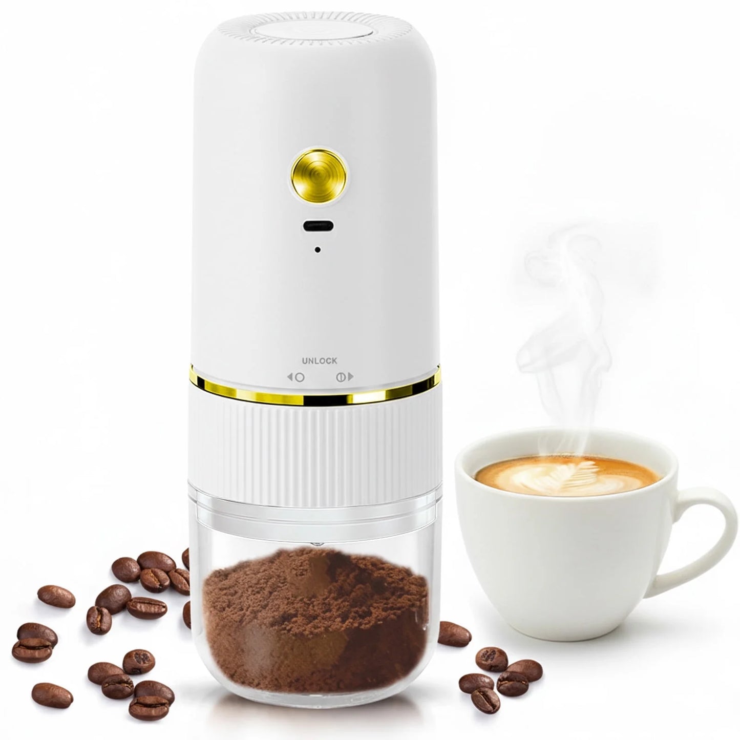 Coffee Grinder Electric,Electric Coffee Grinders Mannual for Home Use, Adjustable & Portable,Stainless Steel, White