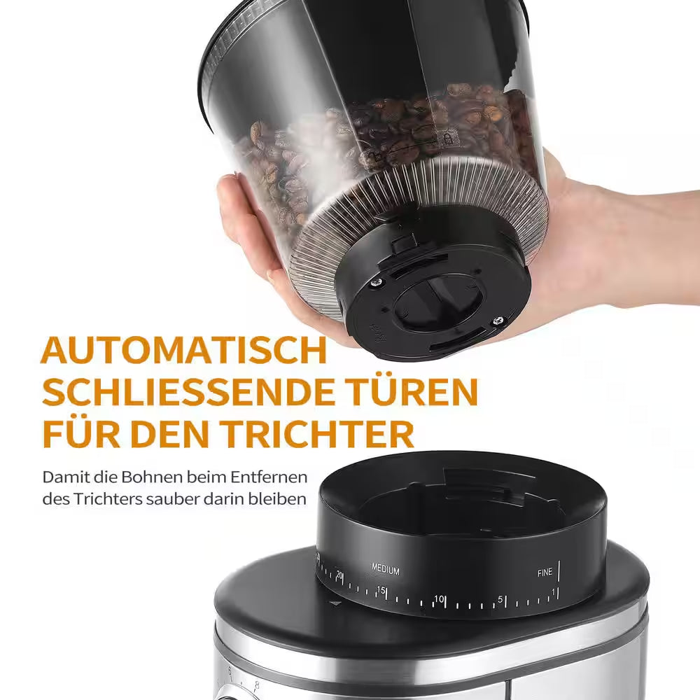 15 Oz. Burr Coffee Grinder, Electric Conical Coffee Bean Grinder with 30 Adjustable Grind Settings for 2-12 Cups, Sliver