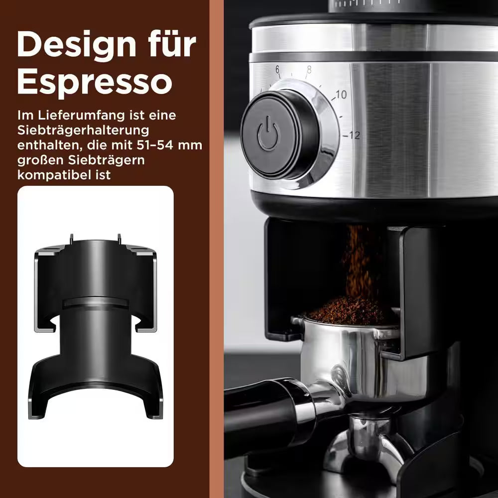 15 Oz. Burr Coffee Grinder, Electric Conical Coffee Bean Grinder with 30 Adjustable Grind Settings for 2-12 Cups, Sliver