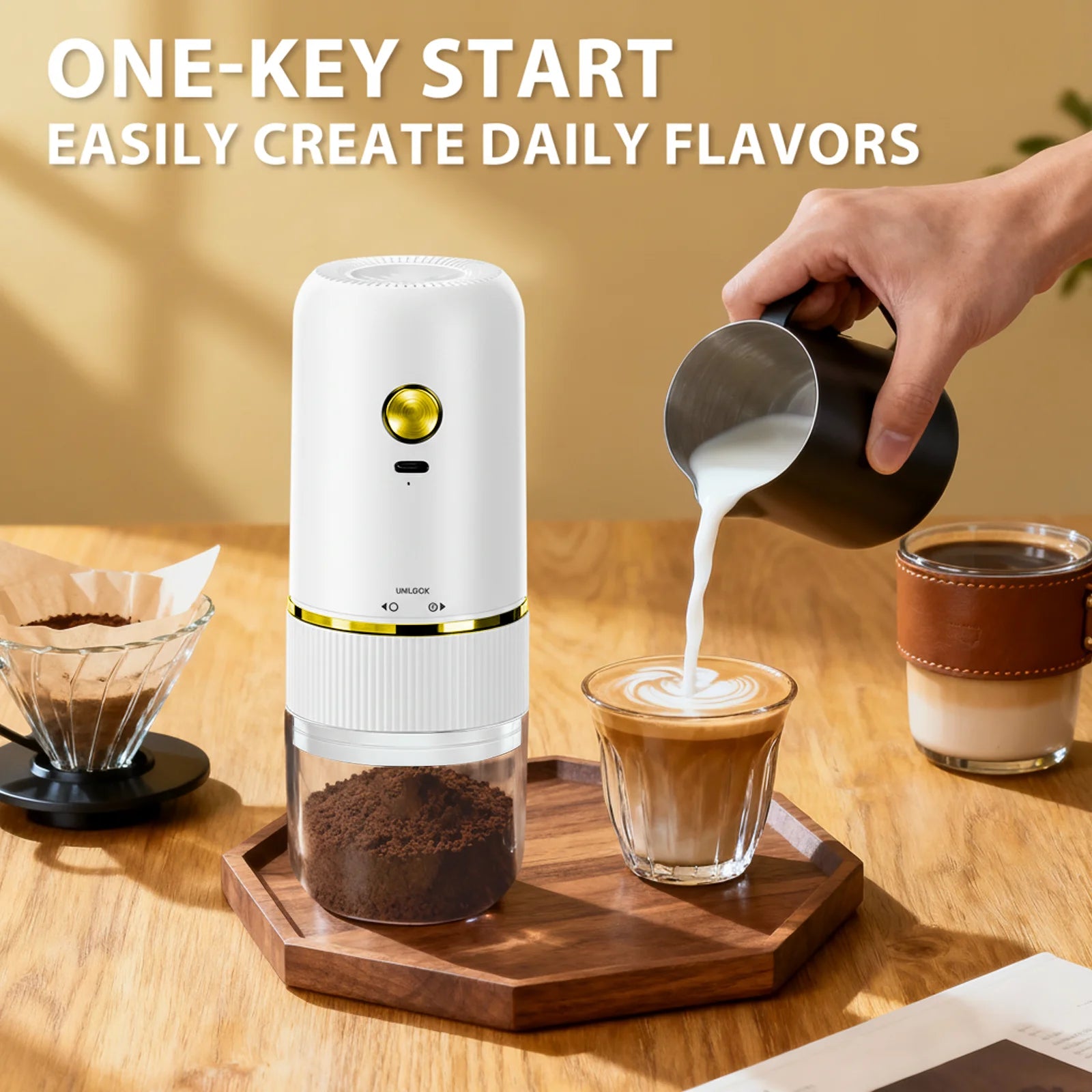 Coffee Grinder Electric,Electric Coffee Grinders Mannual for Home Use, Adjustable & Portable,Stainless Steel, White