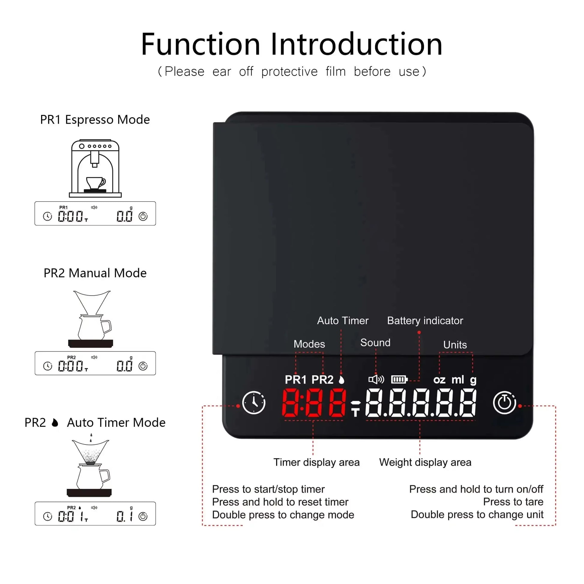 Personal Electronic Scale for Coffee Household Italian Coffee Scale Gram Weight Chronograph Scale Kitchen Scale Waterproof Mini