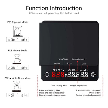 Personal Electronic Scale for Coffee Household Italian Coffee Scale Gram Weight Chronograph Scale Kitchen Scale Waterproof Mini
