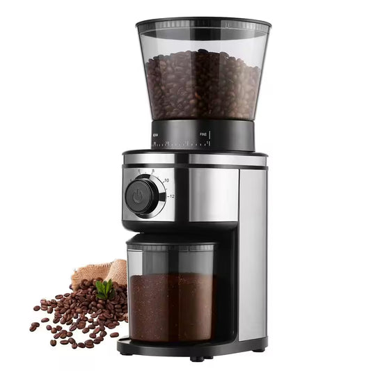 15 Oz. Burr Coffee Grinder, Electric Conical Coffee Bean Grinder with 30 Adjustable Grind Settings for 2-12 Cups, Sliver
