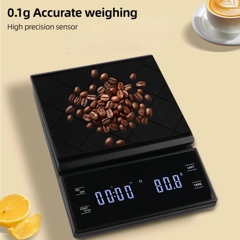 Electronic Coffee Scale with Silicone Pad Digital Food Scale with Timer High-Precision Portable Kitchen Baking Cooking Tool 3Kg